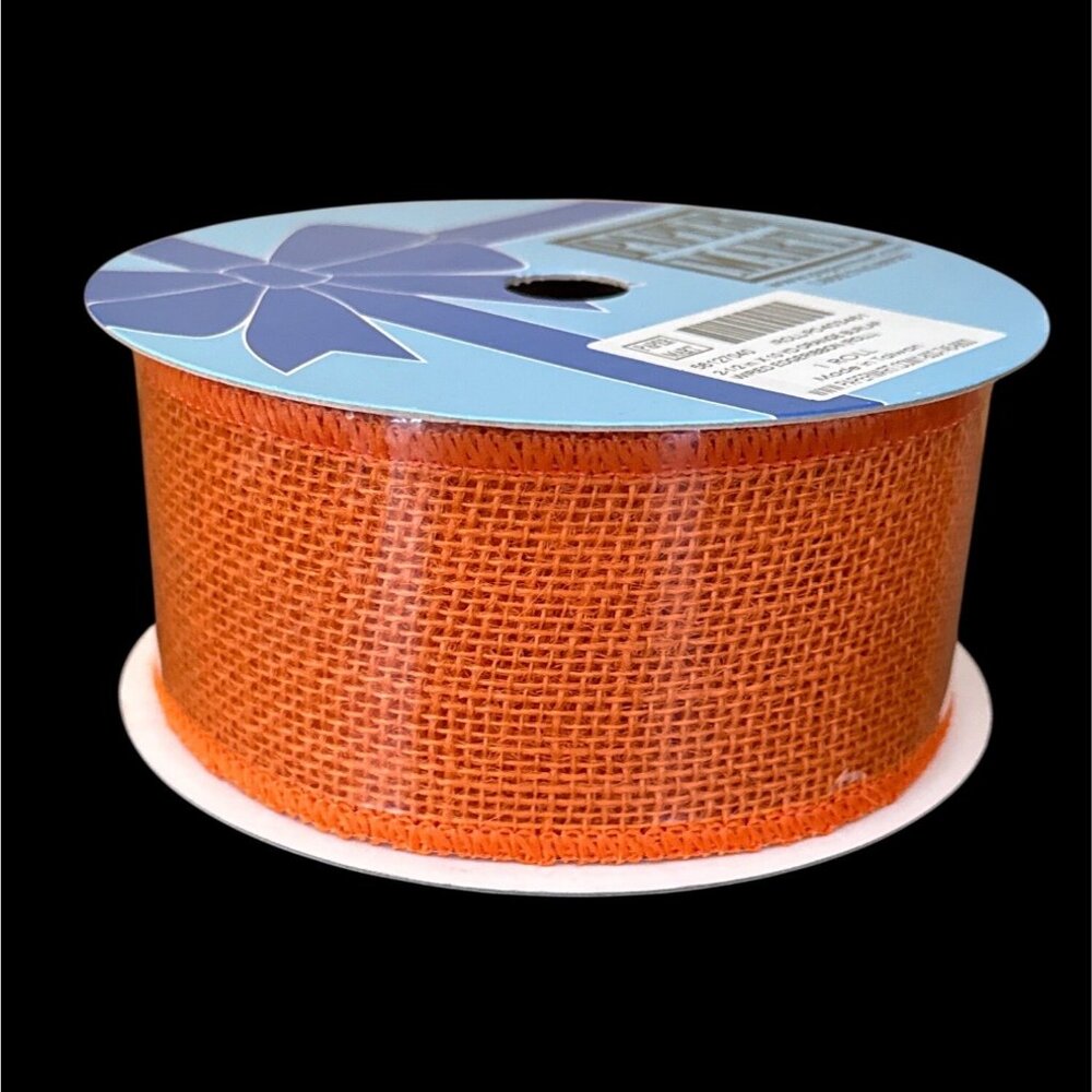 2.5" X 10 Yd Orange Burlap Wired Edge Ribbon Roll For Crafting & Gift Wrapping